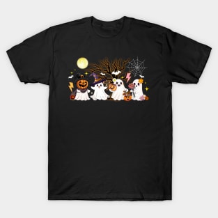 Hippie Halloween Cute Ghost Boo Spooky Season Pumpkin Women T-Shirt